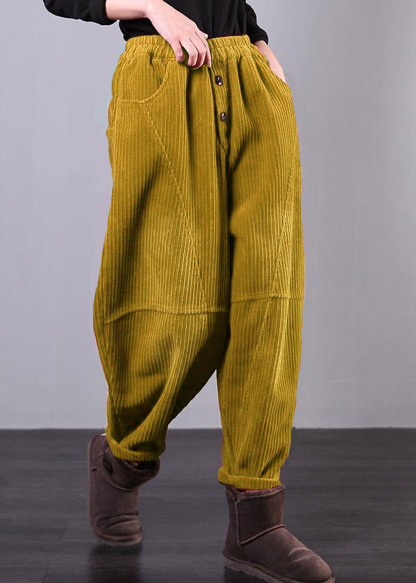 Modern Red Women Pants Oversize Fall Corduroy Pockets Cotton Casual Pants